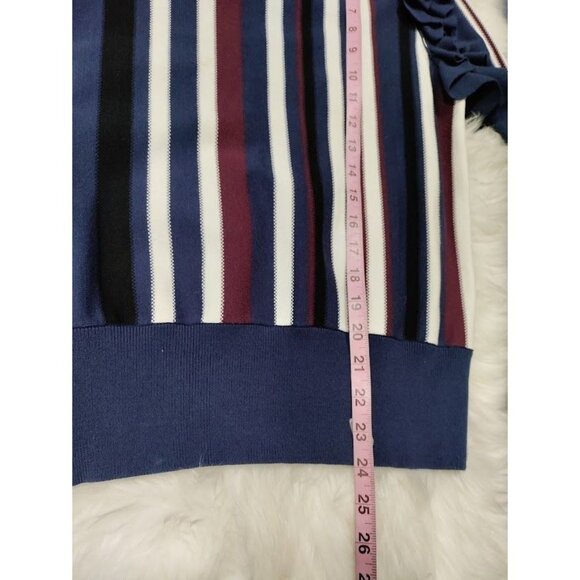 Halogen Striped Long Detachable Sleeve Ruffle Pullover Sweater M - Picture 7 of 11